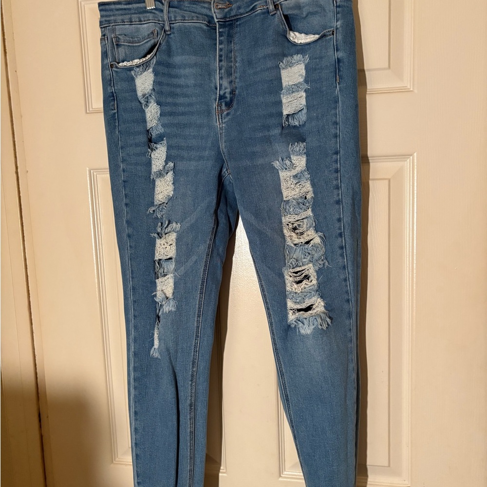 Women's Distressed Blue Jeans